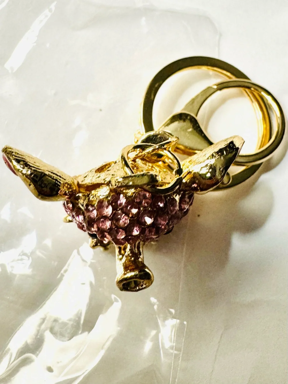 Unbranded Pink Crystal Elephant Keychain bag Charm gold-tone NEW